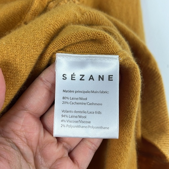 Sezane Andreas Yellow Wool Cashmere Ruffle Pullover Sweater Womens Size M - Picture 7 of 8